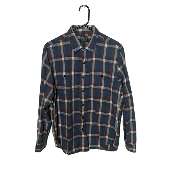 J Crew Shirt Mens Medium Blue Red Plaid Sporting Goods Flannel Button Up Cotton - Picture 1 of 8